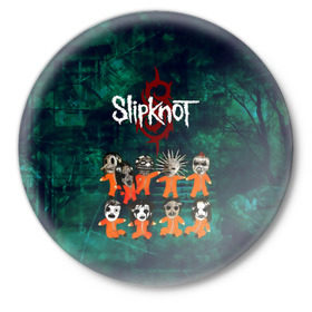 Значок с принтом Группа Slipknot ,  металл | круглая форма, металлическая застежка в виде булавки | slipknot | альтернативный метал | грув метал | комбинезон | маска | метал | мрачный | ню метал | рок
