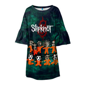 Детское платье 3D с принтом Группа Slipknot , 100% полиэстер | прямой силуэт, чуть расширенный к низу. Круглая горловина, на рукавах — воланы | slipknot | альтернативный метал | грув метал | комбинезон | маска | метал | мрачный | ню метал | рок