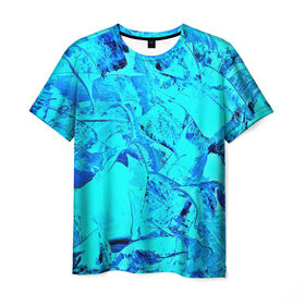 Мужская футболка 3D с принтом Голубые краски , 100% полиэфир | прямой крой, круглый вырез горловины, длина до линии бедер | watercolor | абстракция красок | акварель | брызги красок | краска | потертость красок