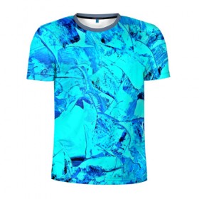 Мужская футболка 3D спортивная с принтом Голубые краски , 100% полиэстер с улучшенными характеристиками | приталенный силуэт, круглая горловина, широкие плечи, сужается к линии бедра | Тематика изображения на принте: watercolor | абстракция красок | акварель | брызги красок | краска | потертость красок