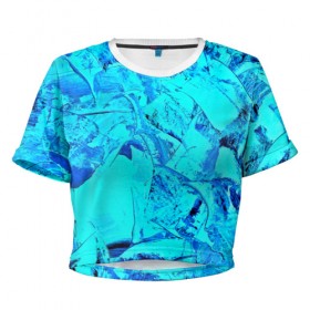 Женская футболка 3D укороченная с принтом Голубые краски , 100% полиэстер | круглая горловина, длина футболки до линии талии, рукава с отворотами | watercolor | абстракция красок | акварель | брызги красок | краска | потертость красок