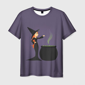 Мужская футболка 3D с принтом Ведьма , 100% полиэфир | прямой крой, круглый вырез горловины, длина до линии бедер | ведьма | девушка | женщина | зелье | колдунья | праздник | тыква | хэллоуин