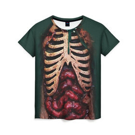 Женская футболка 3D с принтом Грудная клетка , 100% полиэфир ( синтетическое хлопкоподобное полотно) | прямой крой, круглый вырез горловины, длина до линии бедер | halloween | skeleton | грудная клетка | кости | ребра | скелет | хэллоуин