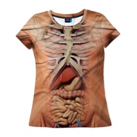 Женская футболка 3D с принтом Грудная клетка , 100% полиэфир ( синтетическое хлопкоподобное полотно) | прямой крой, круглый вырез горловины, длина до линии бедер | 