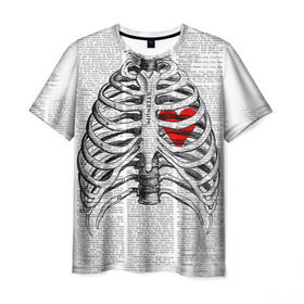 Мужская футболка 3D с принтом Грудная клетка , 100% полиэфир | прямой крой, круглый вырез горловины, длина до линии бедер | Тематика изображения на принте: halloween | skeleton | грудная клетка | кости | ребра | скелет | хэллоуин