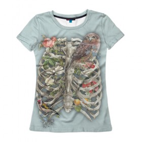 Женская футболка 3D с принтом Грудная клетка , 100% полиэфир ( синтетическое хлопкоподобное полотно) | прямой крой, круглый вырез горловины, длина до линии бедер | halloween | skeleton | грудная клетка | кости | ребра | скелет | хэллоуин