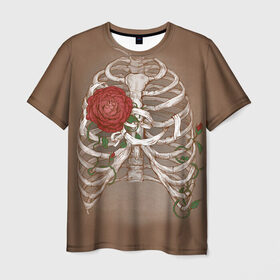 Мужская футболка 3D с принтом Грудная клетка , 100% полиэфир | прямой крой, круглый вырез горловины, длина до линии бедер | Тематика изображения на принте: halloween | skeleton | грудная клетка | кости | ребра | скелет | хэллоуин