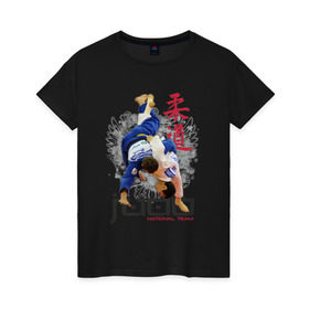 Женская футболка хлопок с принтом Дзюдо , 100% хлопок | прямой крой, круглый вырез горловины, длина до линии бедер, слегка спущенное плечо | judo | борьба | единоборство