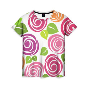 Женская футболка 3D с принтом Розы Минимализм , 100% полиэфир ( синтетическое хлопкоподобное полотно) | прямой крой, круглый вырез горловины, длина до линии бедер | flowers | розовый | розы | цветы