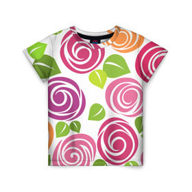 Детская футболка 3D с принтом Розы Минимализм , 100% гипоаллергенный полиэфир | прямой крой, круглый вырез горловины, длина до линии бедер, чуть спущенное плечо, ткань немного тянется | flowers | розовый | розы | цветы