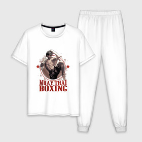 Мужская пижама хлопок с принтом Тайский бокс , 100% хлопок | брюки и футболка прямого кроя, без карманов, на брюках мягкая резинка на поясе и по низу штанин
 | muay thai boxing