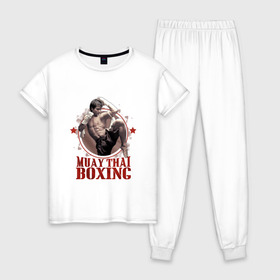 Женская пижама хлопок с принтом Тайский бокс , 100% хлопок | брюки и футболка прямого кроя, без карманов, на брюках мягкая резинка на поясе и по низу штанин | muay thai boxing