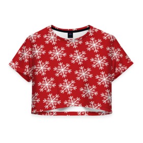 Женская футболка 3D укороченная с принтом Новогодние Снежинки , 100% полиэстер | круглая горловина, длина футболки до линии талии, рукава с отворотами | дед | дед морозо | клаус | новый год | подарки | санта | санта клаус | снег | снеговик | снежинки | холод