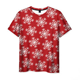 Мужская футболка 3D с принтом Новогодние Снежинки , 100% полиэфир | прямой крой, круглый вырез горловины, длина до линии бедер | Тематика изображения на принте: дед | дед морозо | клаус | новый год | подарки | санта | санта клаус | снег | снеговик | снежинки | холод