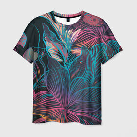 Мужская футболка 3D с принтом Авангард страсти , 100% полиэфир | прямой крой, круглый вырез горловины, длина до линии бедер | красный | линии | синий | цвет | яркий