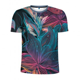 Мужская футболка 3D спортивная с принтом Авангард страсти , 100% полиэстер с улучшенными характеристиками | приталенный силуэт, круглая горловина, широкие плечи, сужается к линии бедра | красный | линии | синий | цвет | яркий
