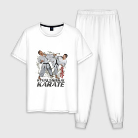 Мужская пижама хлопок с принтом карате , 100% хлопок | брюки и футболка прямого кроя, без карманов, на брюках мягкая резинка на поясе и по низу штанин
 | karate | борьба | каратэ