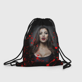 Рюкзак-мешок 3D с принтом Вампирша , 100% полиэстер | плотность ткани — 200 г/м2, размер — 35 х 45 см; лямки — толстые шнурки, застежка на шнуровке, без карманов и подкладки | вампир | ведьма | девушка | кровь | праздник | хэллоуин