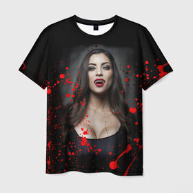 Мужская футболка 3D с принтом Вампирша , 100% полиэфир | прямой крой, круглый вырез горловины, длина до линии бедер | вампир | ведьма | девушка | кровь | праздник | хэллоуин