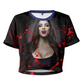 Женская футболка 3D укороченная с принтом Вампирша , 100% полиэстер | круглая горловина, длина футболки до линии талии, рукава с отворотами | вампир | ведьма | девушка | кровь | праздник | хэллоуин