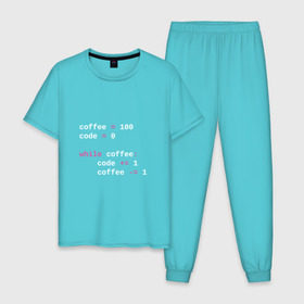 Мужская пижама хлопок с принтом While coffee , 100% хлопок | брюки и футболка прямого кроя, без карманов, на брюках мягкая резинка на поясе и по низу штанин
 | code | coffee | python | код | кофе | питон