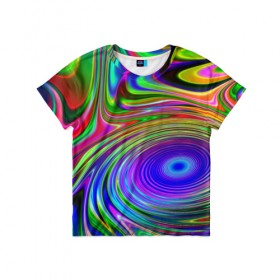 Детская футболка 3D с принтом Галлюцинации , 100% гипоаллергенный полиэфир | прямой крой, круглый вырез горловины, длина до линии бедер, чуть спущенное плечо, ткань немного тянется | Тематика изображения на принте: abstract | colorful | colors | rainbow | tie dye | абстракция | брызги | геометрия | краска | краски | разводы