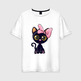 Женская футболка хлопок Oversize с принтом Котёнок , 100% хлопок | свободный крой, круглый ворот, спущенный рукав, длина до линии бедер
 | cat | kitten | kitty | pet | арт | девушкам | животные | котенок | котики | коты | кошки | милые