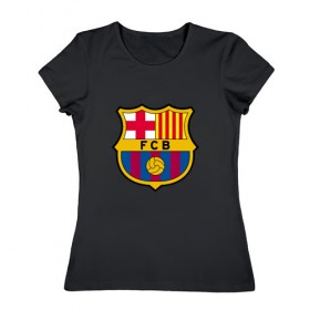 Женская футболка хлопок с принтом ФК Барселона , 100% хлопок | прямой крой, круглый вырез горловины, длина до линии бедер, слегка спущенное плечо | 