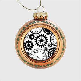 Стеклянный ёлочный шар с принтом Часы и шестеренки , Стекло | Диаметр: 80 мм | Тематика изображения на принте: pattern | узор | часы