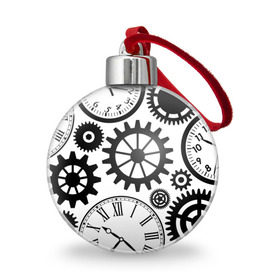 Ёлочный шар с принтом Часы и шестеренки , Пластик | Диаметр: 77 мм | Тематика изображения на принте: pattern | узор | часы
