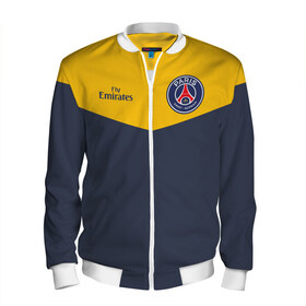 Мужской бомбер 3D с принтом Paris Saint-Germain - Navy Yellow (Collections 2018) , 100% полиэстер | застегивается на молнию, по бокам два кармана без застежек, по низу бомбера и на воротнике - эластичная резинка | Тематика изображения на принте: paris saint germain | psg | псж