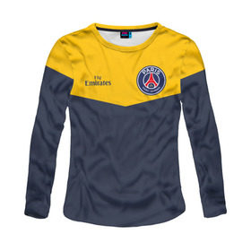 Женский лонгслив 3D с принтом Paris Saint-Germain - Navy Yellow (Collections 2018) , 100% полиэстер | длинные рукава, круглый вырез горловины, полуприлегающий силуэт | paris saint germain | psg | псж