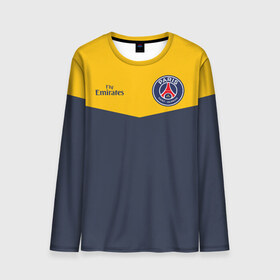 Мужской лонгслив 3D с принтом Paris Saint-Germain - Navy Yellow (Collections 2018) , 100% полиэстер | длинные рукава, круглый вырез горловины, полуприлегающий силуэт | Тематика изображения на принте: paris saint germain | psg | псж