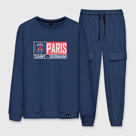 Мужской костюм хлопок с принтом Paris Saint-Germain - New collections 2018 , 100% хлопок | на свитшоте круглая горловина, мягкая резинка по низу. Брюки заужены к низу, на них два вида карманов: два “обычных” по бокам и два объемных, с клапанами, расположенные ниже линии бедра. Брюки с мягкой трикотажной резинкой на поясе и по низу штанин. В поясе для дополнительного комфорта — широкие завязки | psg | псж