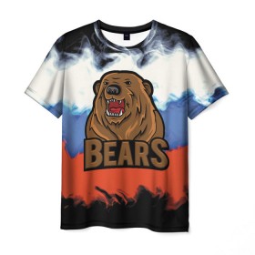 Мужская футболка 3D с принтом Russian bears , 100% полиэфир | прямой крой, круглый вырез горловины, длина до линии бедер | abstraction | bear | grunge | абстракция | краска | медведь | русский | триколор | я русский