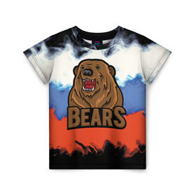 Детская футболка 3D с принтом Russian bears , 100% гипоаллергенный полиэфир | прямой крой, круглый вырез горловины, длина до линии бедер, чуть спущенное плечо, ткань немного тянется | abstraction | bear | grunge | абстракция | краска | медведь | русский | триколор | я русский
