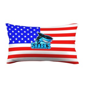 Подушка 3D антистресс с принтом Sharks USA , наволочка — 100% полиэстер, наполнитель — вспененный полистирол | состоит из подушки и наволочки на молнии | sharks | usa | акула | америка | американец | символика америки | сша