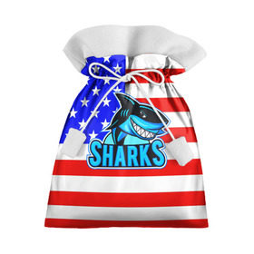 Подарочный 3D мешок с принтом Sharks USA , 100% полиэстер | Размер: 29*39 см | sharks | usa | акула | америка | американец | символика америки | сша