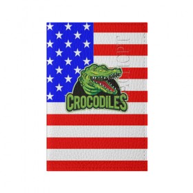 Обложка для паспорта матовая кожа с принтом Крокодил USA , натуральная матовая кожа | размер 19,3 х 13,7 см; прозрачные пластиковые крепления | Тематика изображения на принте: usa | америка | американец | крокодил | символика америки | сша