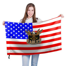 Флаг 3D с принтом Американский орёл , 100% полиэстер | плотность ткани — 95 г/м2, размер — 67 х 109 см. Принт наносится с одной стороны | Тематика изображения на принте: usa | америка | американец | орел | символика америки | сша