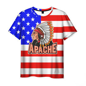 Мужская футболка 3D с принтом Apache , 100% полиэфир | прямой крой, круглый вырез горловины, длина до линии бедер | apache | usa | америка | американец | индейцы | символика америки | сша