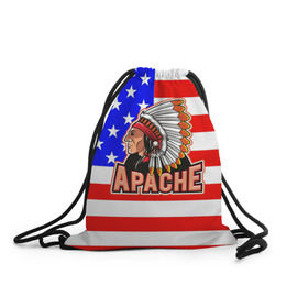 Рюкзак-мешок 3D с принтом Apache , 100% полиэстер | плотность ткани — 200 г/м2, размер — 35 х 45 см; лямки — толстые шнурки, застежка на шнуровке, без карманов и подкладки | apache | usa | америка | американец | индейцы | символика америки | сша