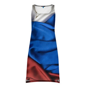 Платье-майка 3D с принтом Российский Триколор , 100% полиэстер | полуприлегающий силуэт, широкие бретели, круглый вырез горловины, удлиненный подол сзади. | текстура | ткань