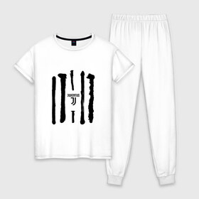 Женская пижама хлопок с принтом Juventus - Drawing paint (Collections 2018) , 100% хлопок | брюки и футболка прямого кроя, без карманов, на брюках мягкая резинка на поясе и по низу штанин | juve | юве | ювентус