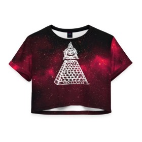 Женская футболка 3D укороченная с принтом Масонский символ , 100% полиэстер | круглая горловина, длина футболки до линии талии, рукава с отворотами | вселенная | звезды | космос | масонский символ | массоны