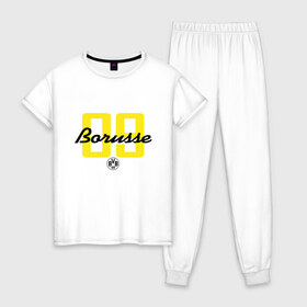 Женская пижама хлопок с принтом Borussia Dortmund - Borusse 09 (New 2018 Design) , 100% хлопок | брюки и футболка прямого кроя, без карманов, на брюках мягкая резинка на поясе и по низу штанин | боруссия дортмунд