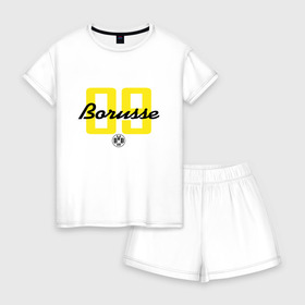 Женская пижама с шортиками хлопок с принтом Borussia Dortmund - Borusse 09 (New 2018 Design) , 100% хлопок | футболка прямого кроя, шорты свободные с широкой мягкой резинкой | боруссия дортмунд