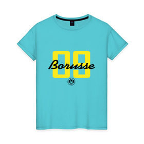 Женская футболка хлопок с принтом Borussia Dortmund - Borusse 09 (New 2018 Design) , 100% хлопок | прямой крой, круглый вырез горловины, длина до линии бедер, слегка спущенное плечо | Тематика изображения на принте: боруссия дортмунд