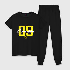 Женская пижама хлопок с принтом Borussia Dortmund - Borusse 09, for black (New 2018 Design) , 100% хлопок | брюки и футболка прямого кроя, без карманов, на брюках мягкая резинка на поясе и по низу штанин | боруссия дортмунд