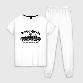 Женская пижама хлопок с принтом Borussia Dortmund - Seit 1909 Black (New Design 2018) , 100% хлопок | брюки и футболка прямого кроя, без карманов, на брюках мягкая резинка на поясе и по низу штанин | боруссия дортмунд